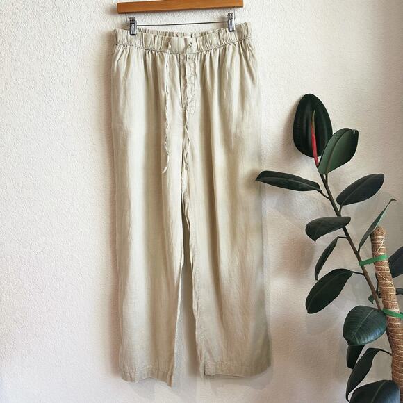 Arket Linen Wide Leg Pants Large Drawstring Coastal Beachy Preppy Clean Girl - Picture 1 of 9